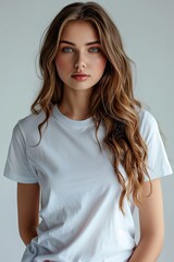 Fototapeta premium White tshirt mockup on woman model created with Generative AI