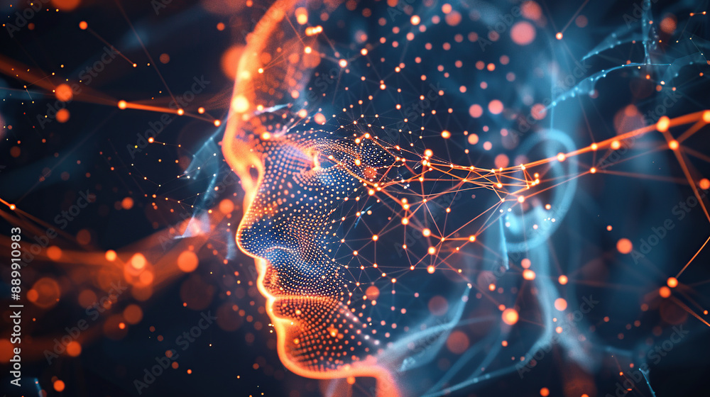 Wall mural abstract digital background with glowing connections and lines forming an intricate web of data tran