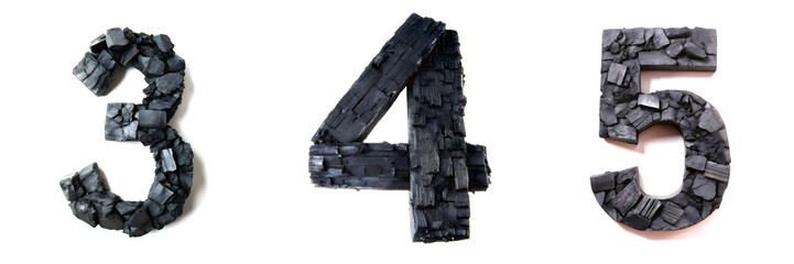 Fototapeta premium Numbers 3, 4, 5. Charcoal Alphabet: Bold and Textured Letters.