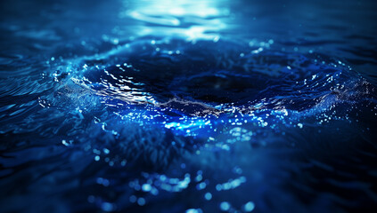 
Blue background, glowing lights in the center of the screen, horizontal perspective view, dark blue tones