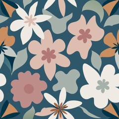 Obraz premium seamless pattern of abstract floral shapes in muted hues, offering a modern and minimalist look, Generative AI