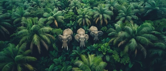 Fototapeta premium Top view Elephant walk in the nature