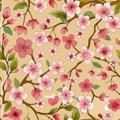 seamless pattern of dainty cherry blossoms, symbolizing beauty and renewal, Generative AI