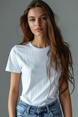 Fototapeta premium White tshirt mockup on woman model created with Generative AI