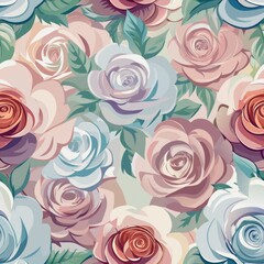 seamless pattern of delicate roses in soft pastel shades, creating a romantic and elegant feel, Generative AI