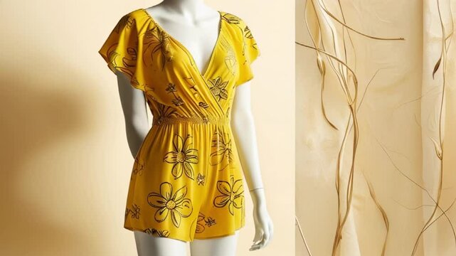 A beautiful romper with a playful and unique design, a comfortable wear, on a mannequin.