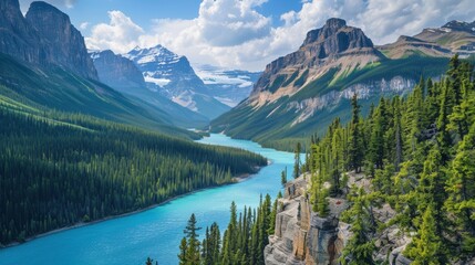 A beautiful mountain range with a blue river running through it