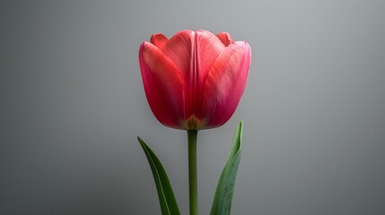 4. A minimalist image with a white background featuring a single pink tulip, positioned in the center