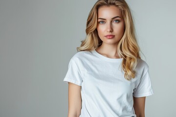 Obraz premium White tshirt mockup on woman model created with Generative AI