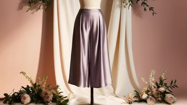 pair of culottes with a flowy silhouette and a relaxed fit, on a mannequin.