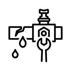 Vector black line icon for Leak repair