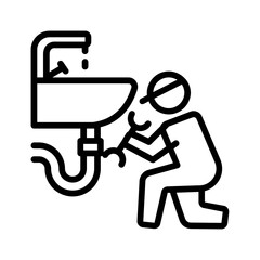 Vector black line icon for Plumber