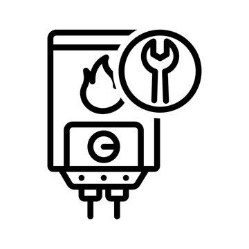 recommend clip art: Vector black line icon for Water heater repair