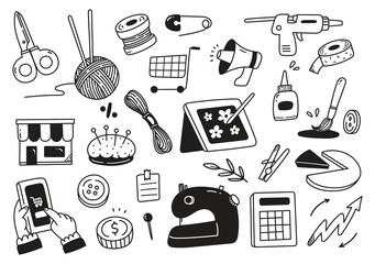 DIY Crafting and Small Business Doodle Icons - Vector Illustration Set