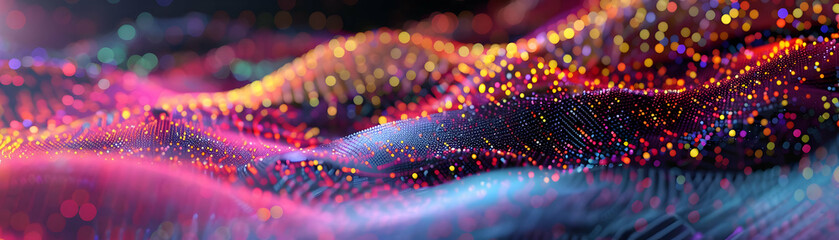 Abstract 3D Colorful Wavy Background with Bokeh Lights