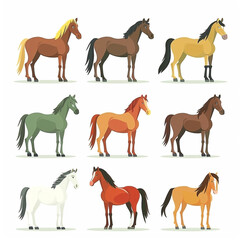 Icons Set of Different Horse Breeds on White Background