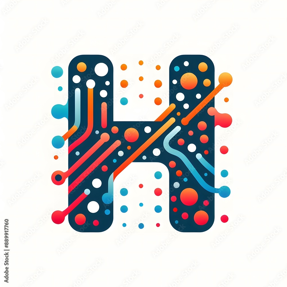 Fototapete AI Generate of Logo Letter H created using random color dots
