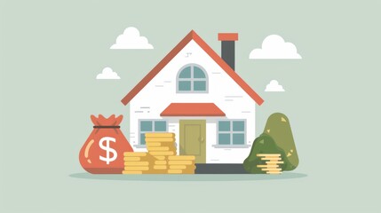 Illustration of Home Equity Loan Concept with House and Money - Flat Design Graphic
