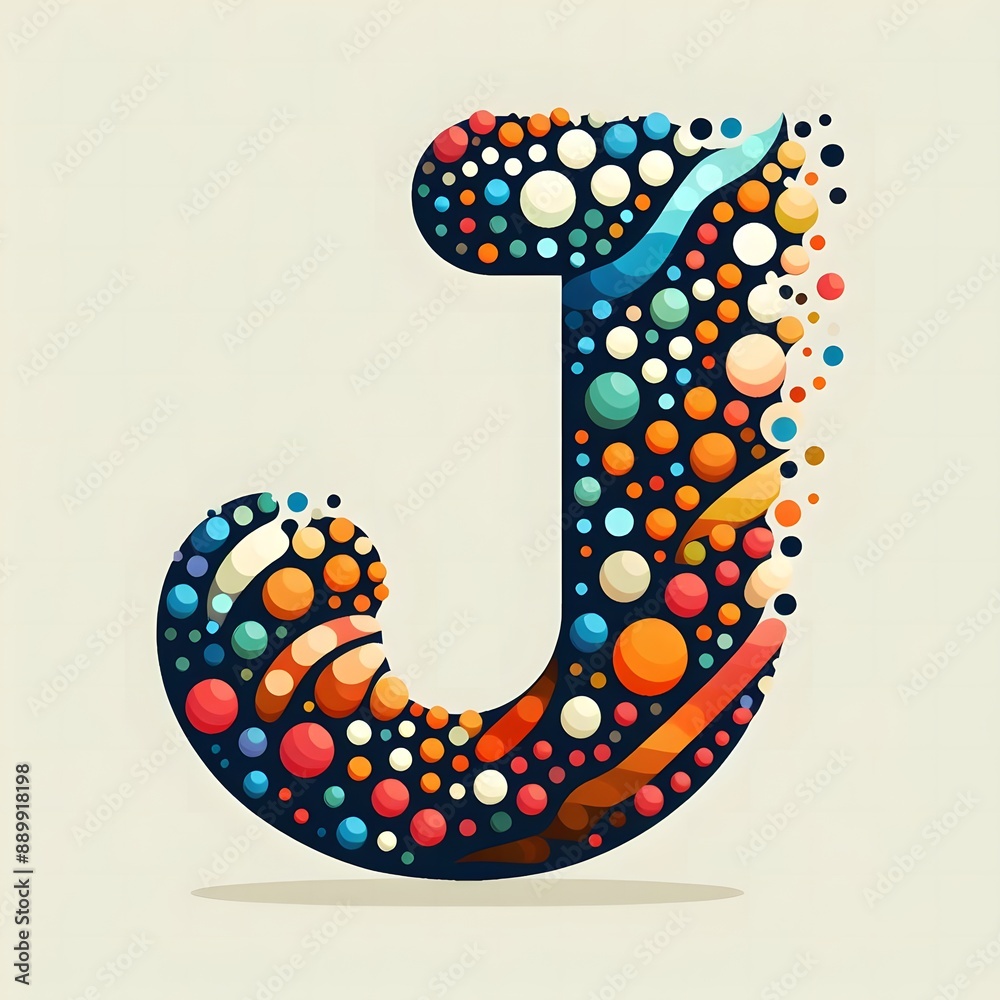Fototapete AI Generate of Logo Letter J created using random color dots