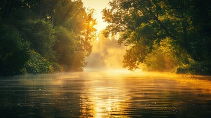 A forest with a river running through it