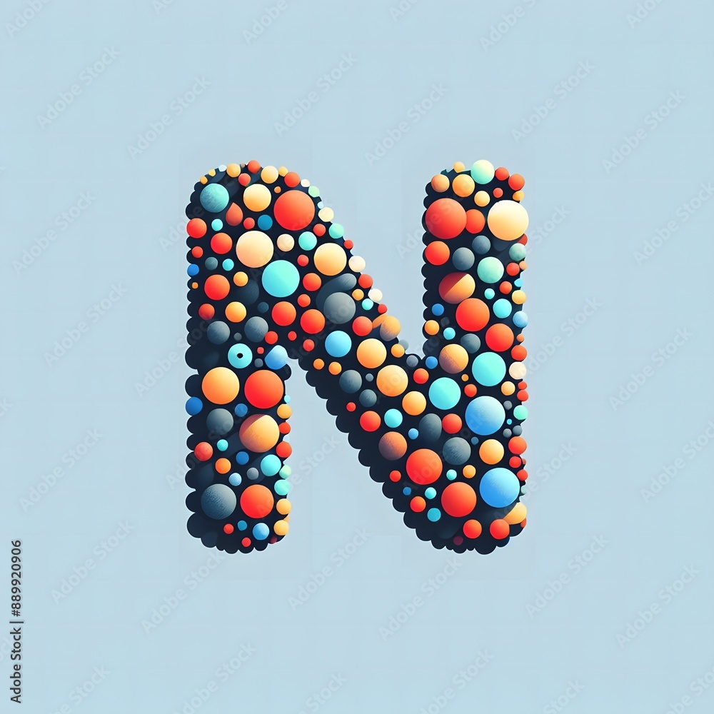 Fototapete AI Generate of Logo Letter N created using random color dots