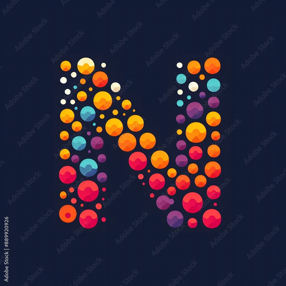 Fototapete AI Generate of Logo Letter N created using random color dots