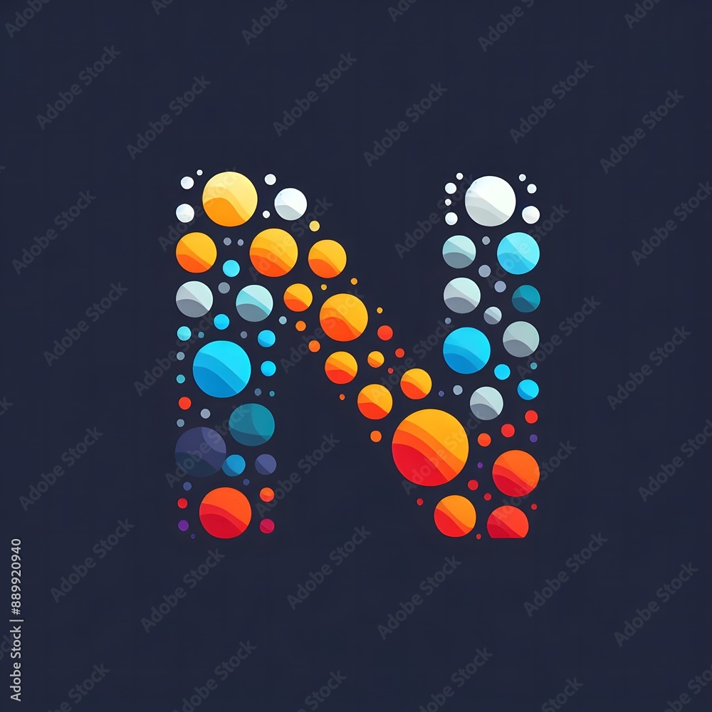 Fototapete AI Generate of Logo Letter N created using random color dots
