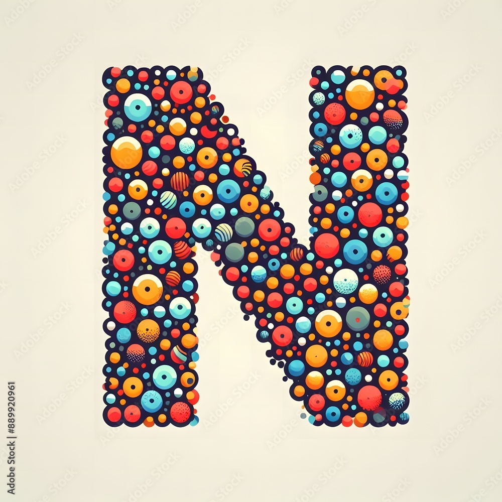 Fototapete AI Generate of Logo Letter N created using random color dots