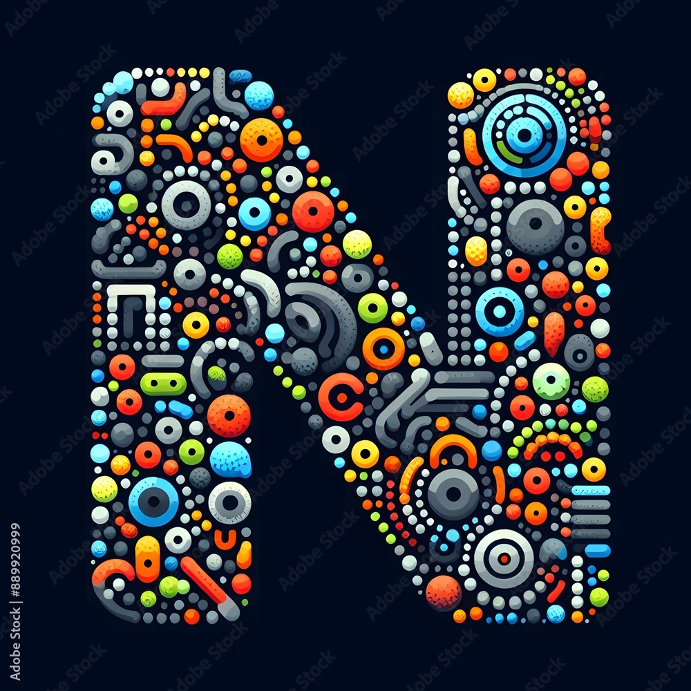 Fototapete AI Generate of Logo Letter N created using random color dots