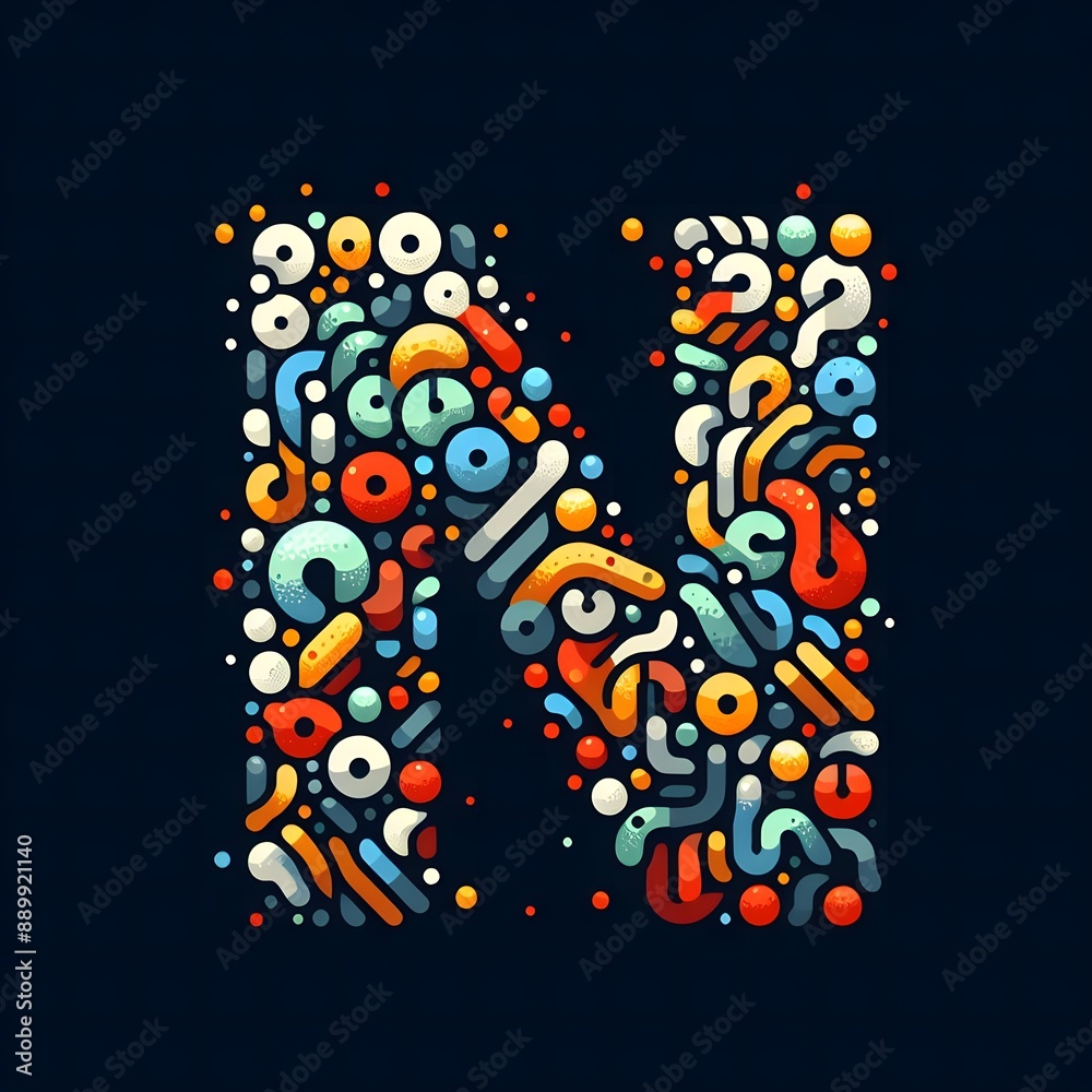 Fototapete AI Generate of Logo Letter N created using random color dots