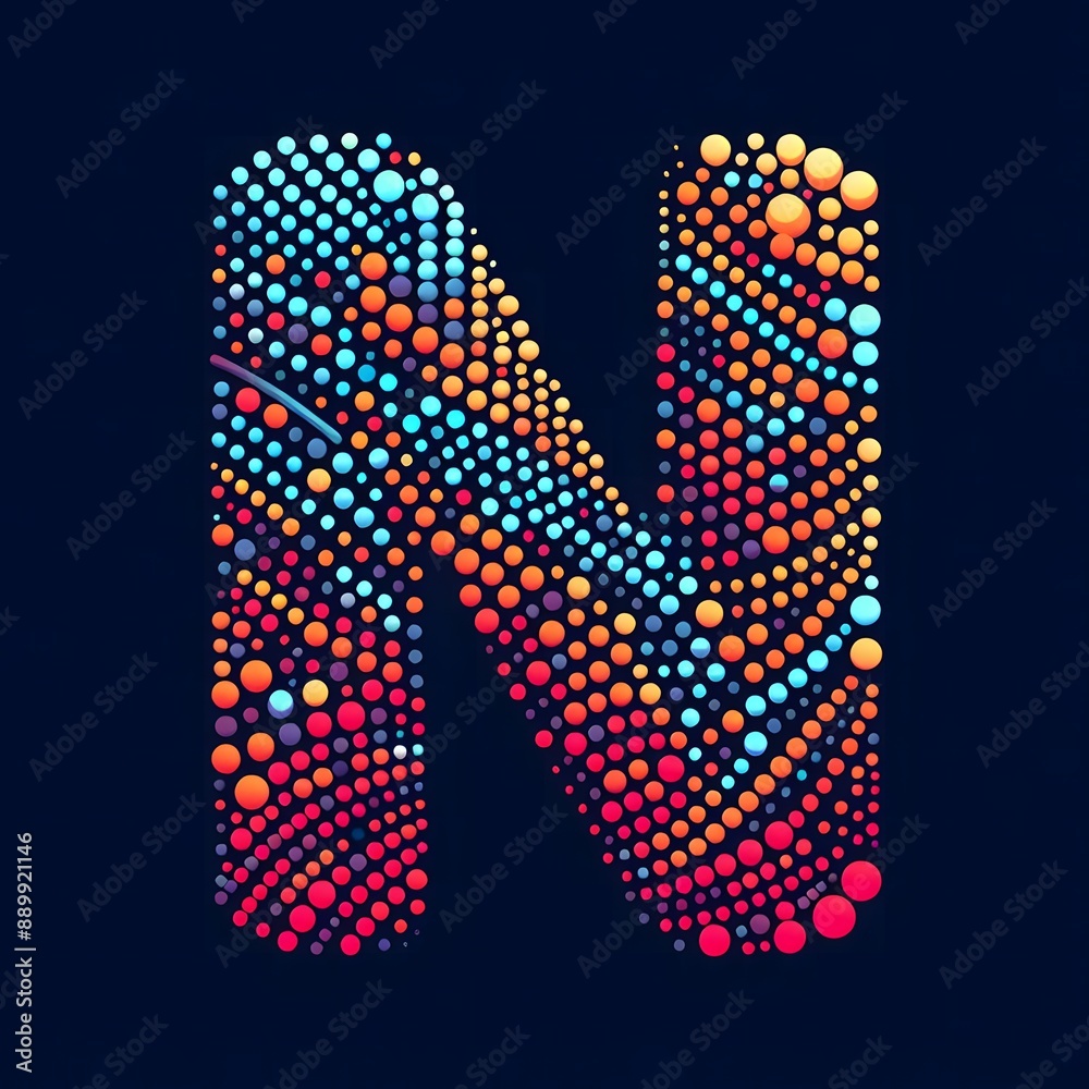 Fototapete AI Generate of Logo Letter N created using random color dots