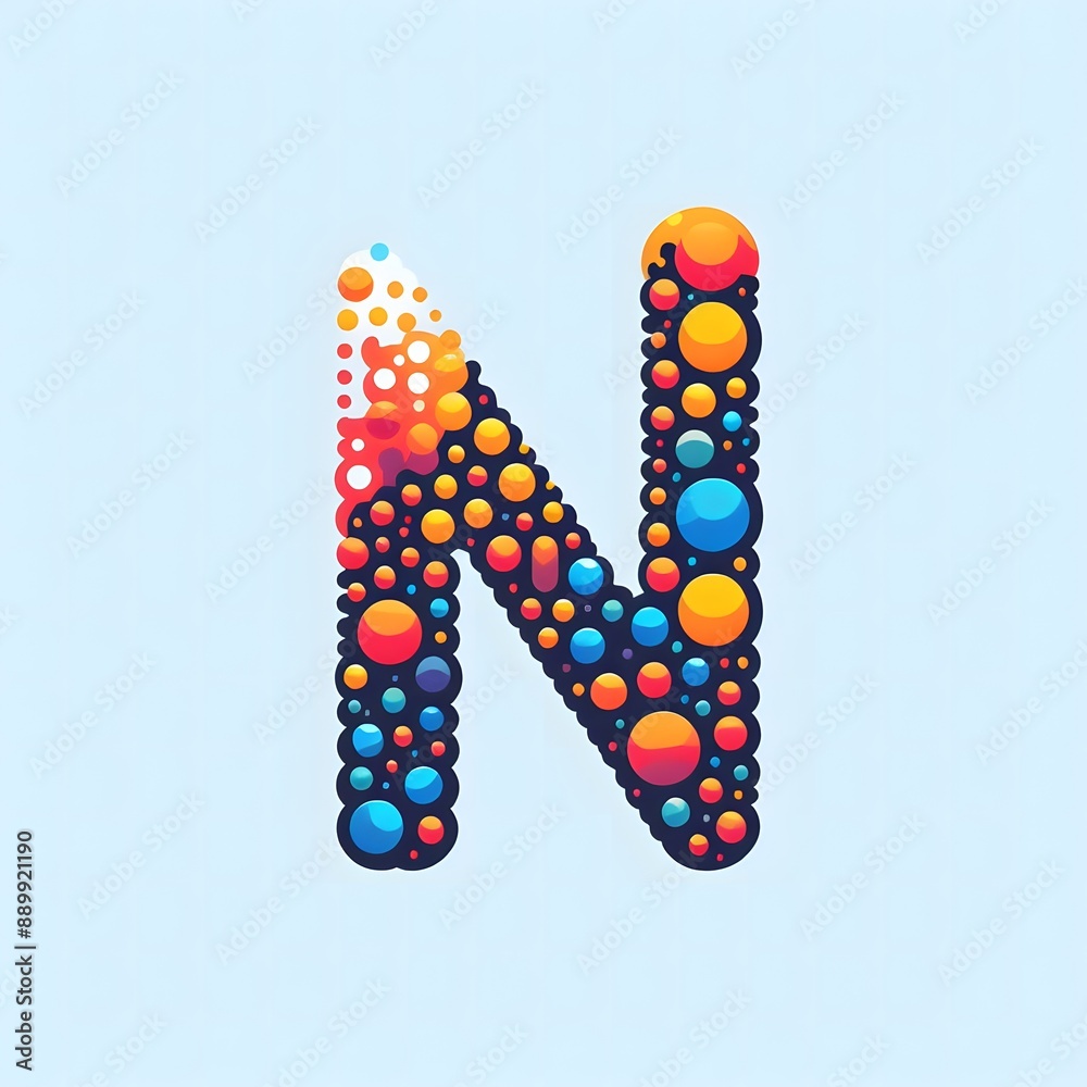 Fototapete AI Generate of Logo Letter N created using random color dots