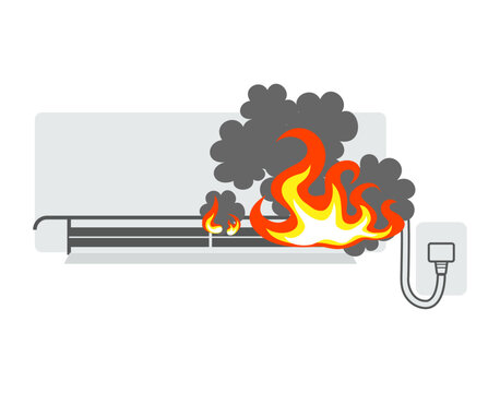 air conditioner on fire, smoke, flames clip art preview
