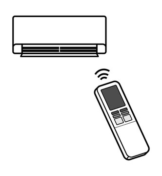 recommend clip art: Air conditioner and remote controller - line drawing