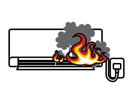 recommend clip art: Burning air conditioner, front view - line drawing