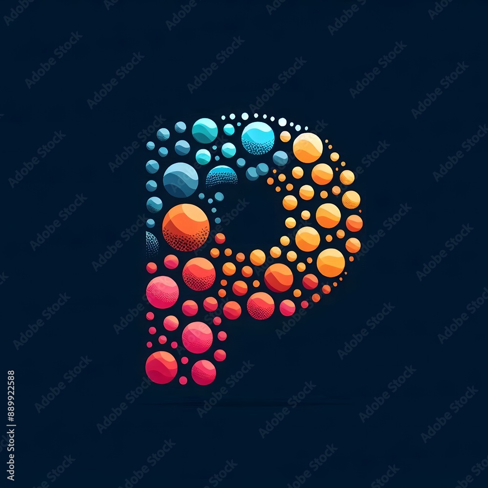 Fototapete AI Generate of Logo Letter P created using random color dots