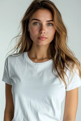 White tshirt mockup on woman model created with Generative AI