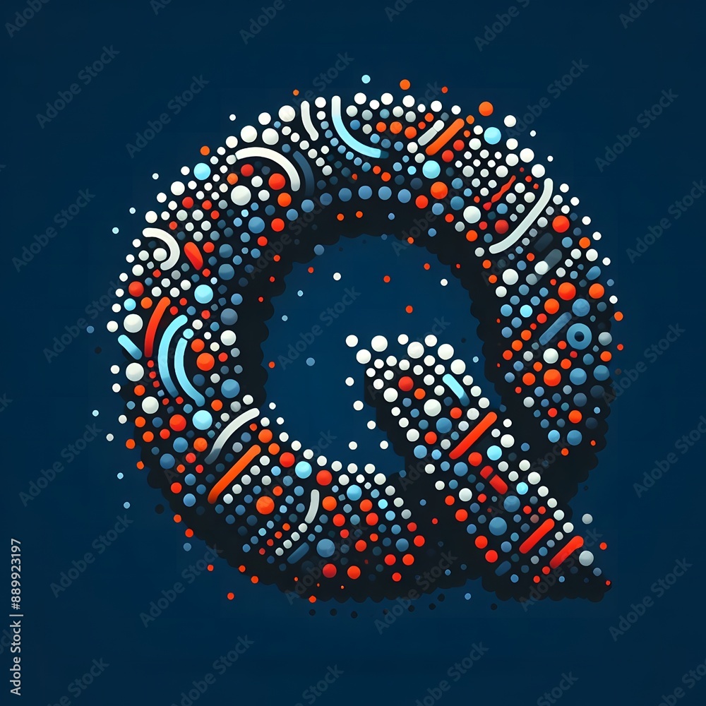 Fototapete AI Generate of Logo Letter Q created using random color dots