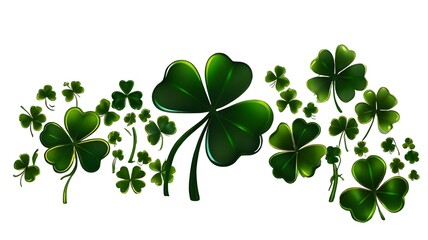
Collection set of green lucky clover and shamrock isolated on transparent background, Saint Patrick day celebration symbol, png file