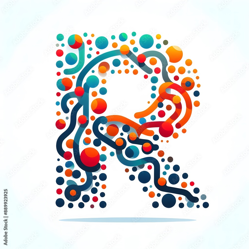 Fototapete AI Generate of Logo Letter R created using random color dots