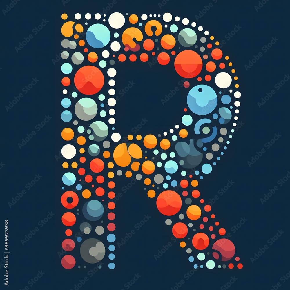 Fototapete AI Generate of Logo Letter R created using random color dots