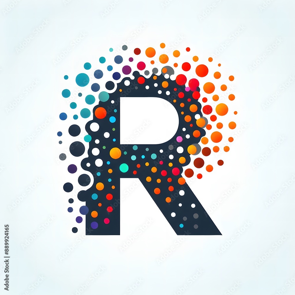Fototapete AI Generate of Logo Letter R created using random color dots