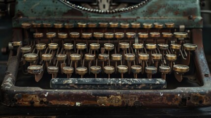 Vintage typewriter with worn keys, moody low-key lighting, with copy space