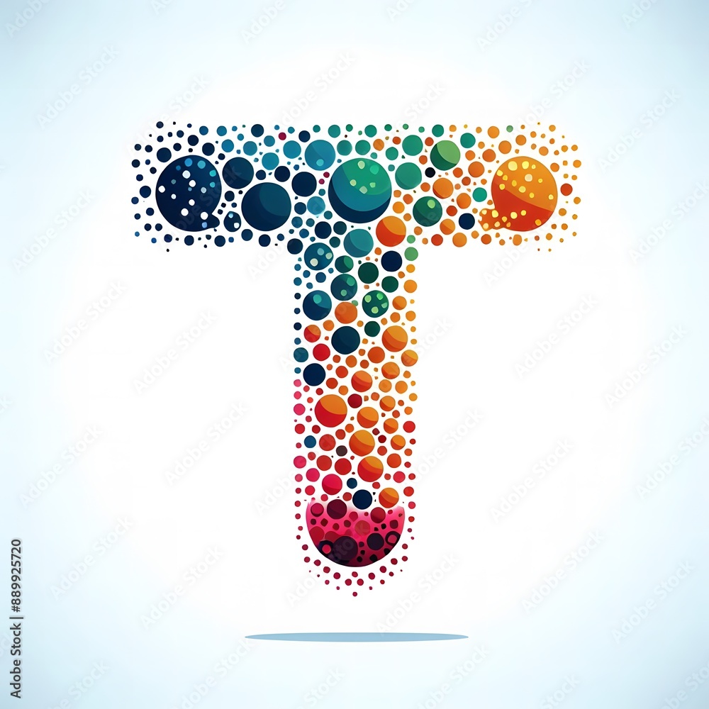 Fototapete AI Generate of Logo Letter T created using random color dots