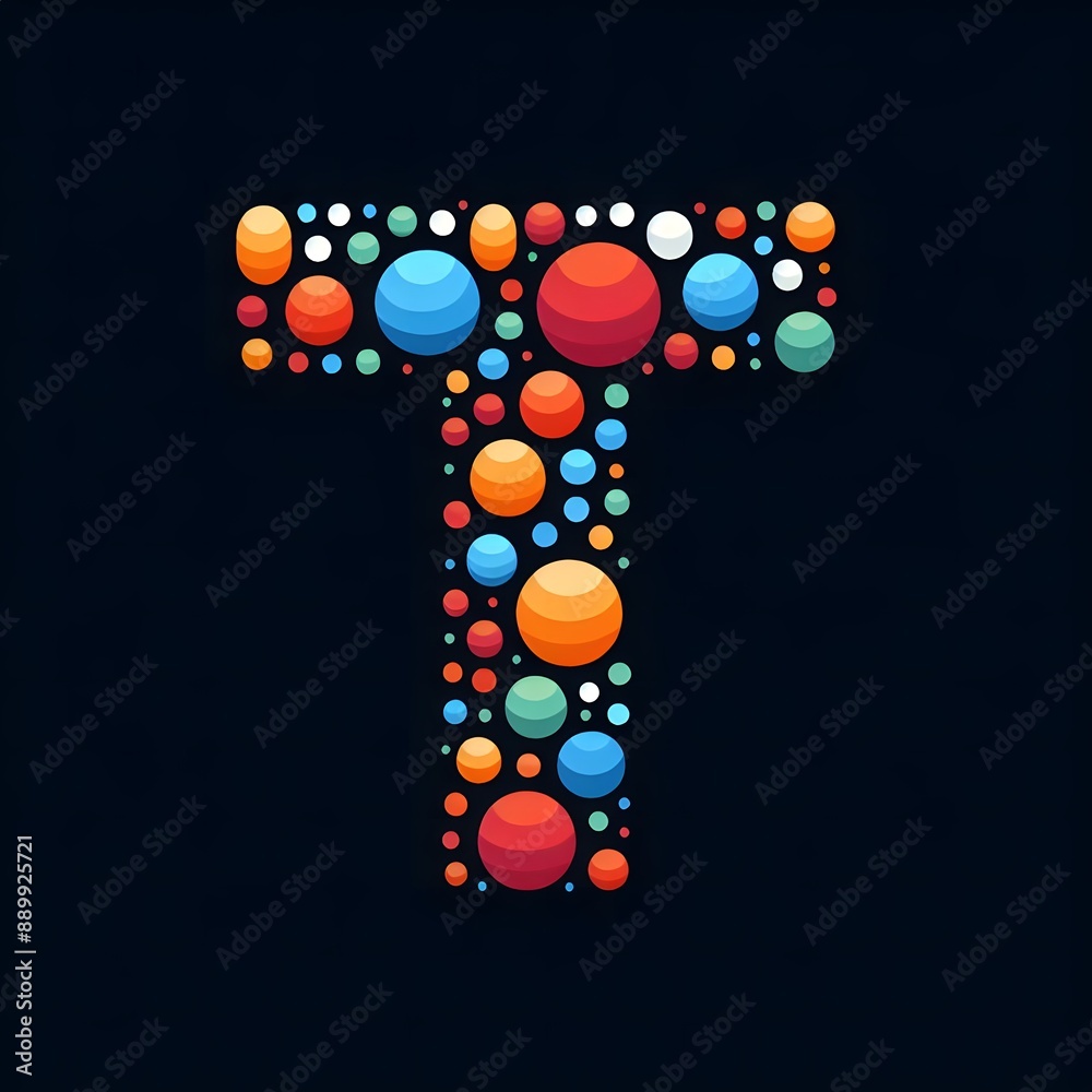 Fototapete AI Generate of Logo Letter T created using random color dots