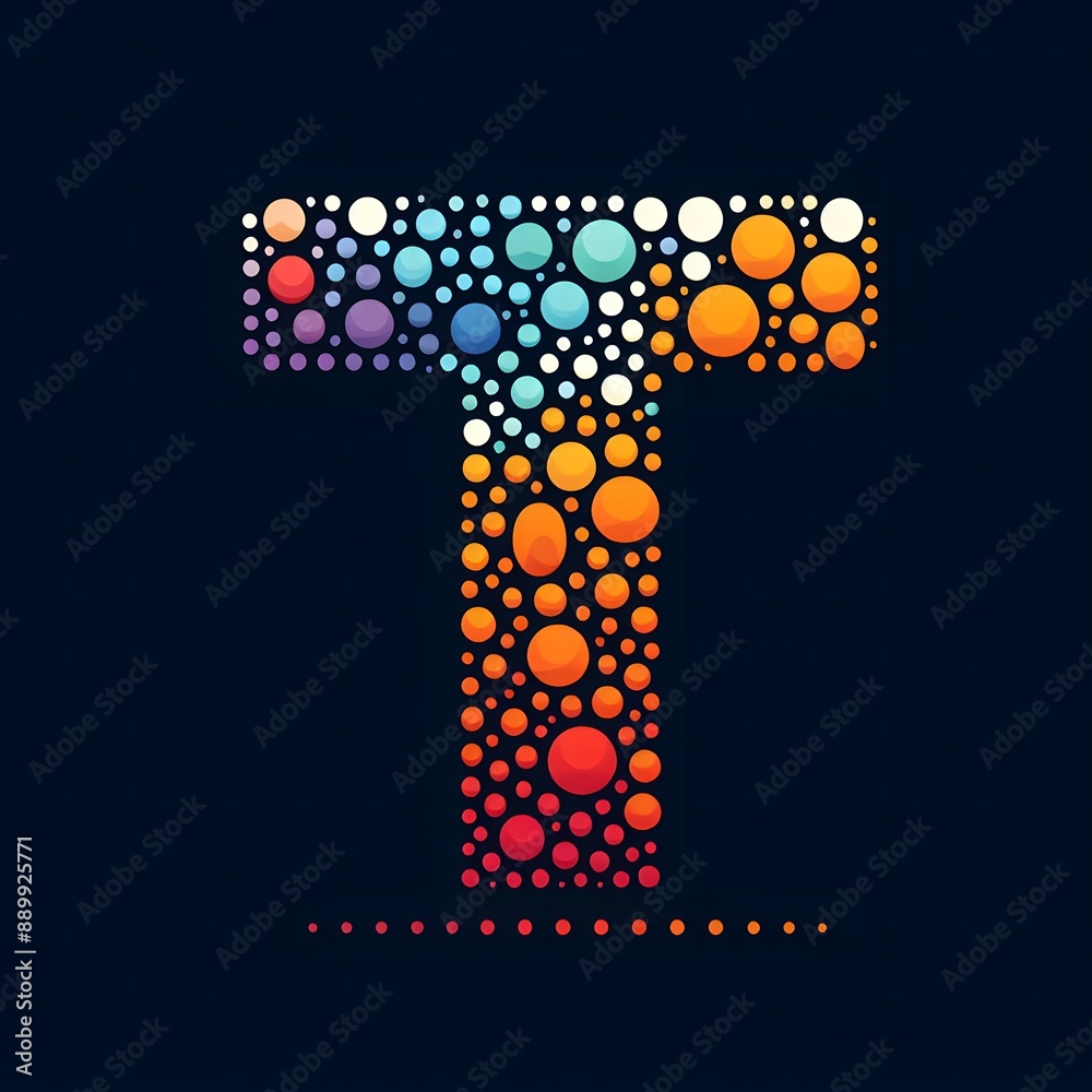 Fototapete AI Generate of Logo Letter T created using random color dots