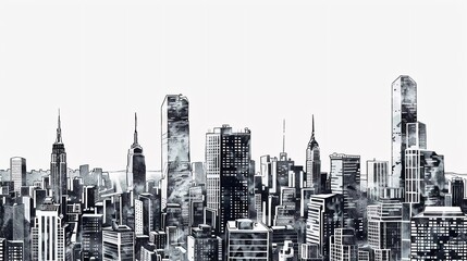 hand drawn of a big city with a very beautiful modern skyscrapers