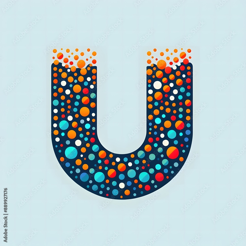 Fototapete AI Generate of Logo Letter U created using random color dots