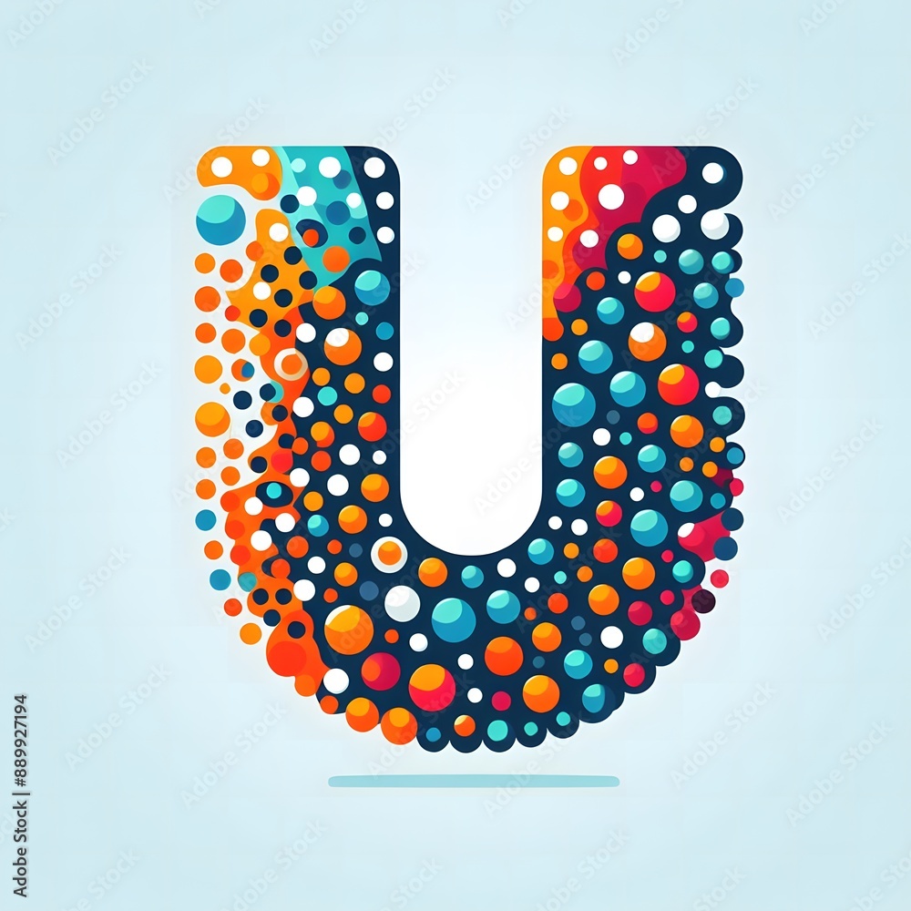 Fototapete AI Generate of Logo Letter U created using random color dots