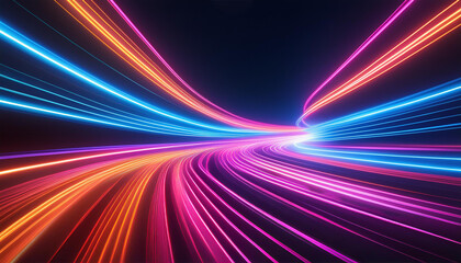 High-speed glowing colorful neon light trails, long exposure